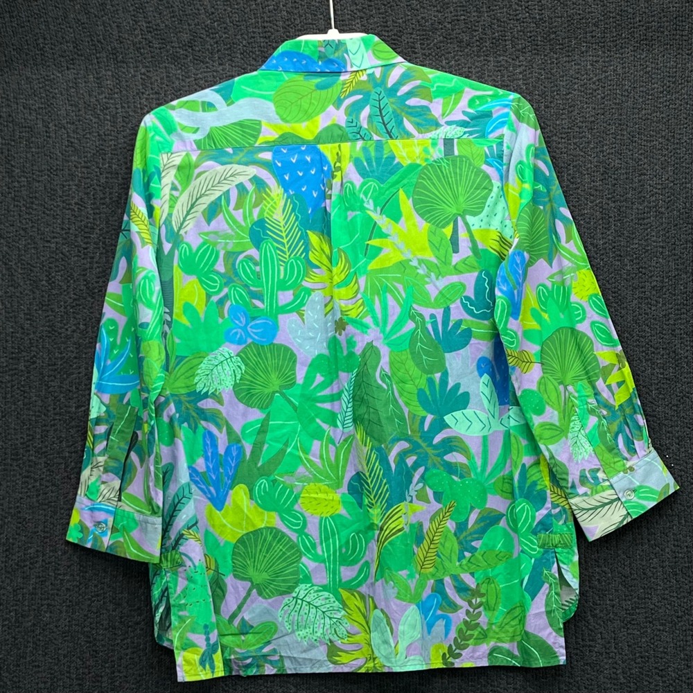 Vilagallo Tropical Jungle Print Cotton Button Up Shirt Green Purple Size 42 - Picture 2 of 8